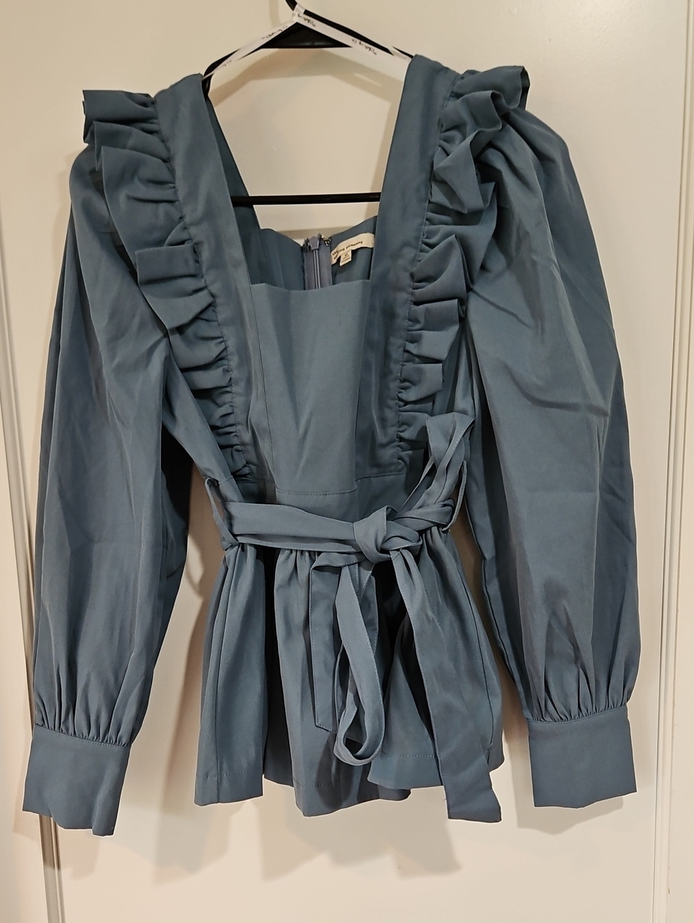 Cottagecore Victorian Square Neck Ruffle Top with Waist Tie Size Medium